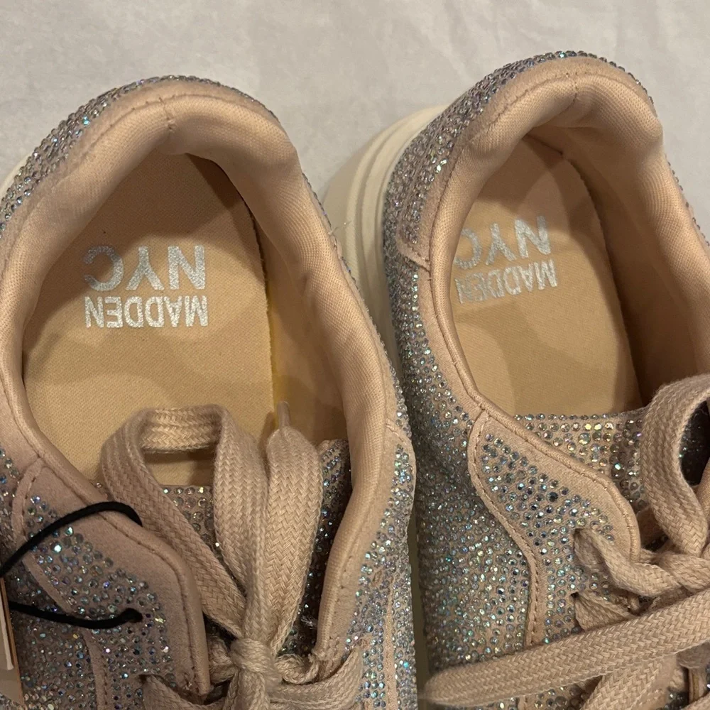 NYC Women's Sparkling Sneakers - Silver and Beige - Picture 3 of 6